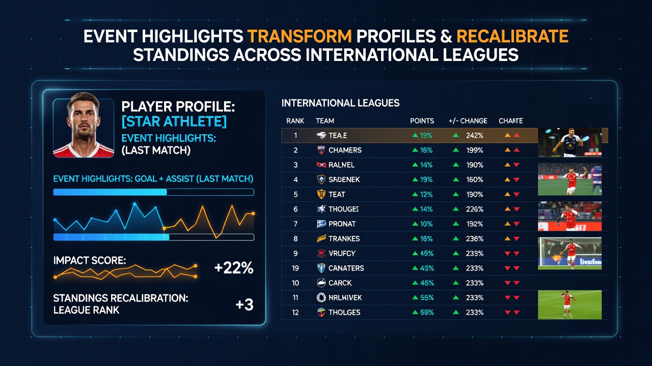 League table graphics showing recalibrated positions after major event performances