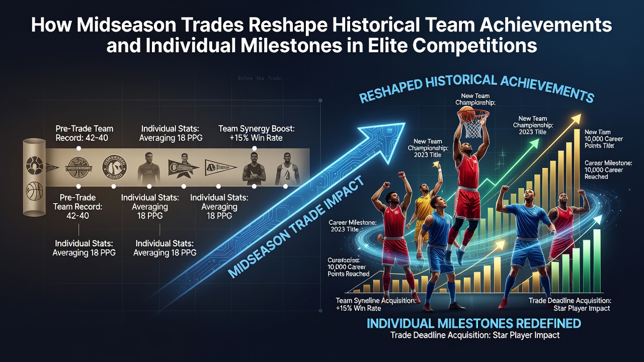 Midseason trade deadline activity at a professional sports arena showing players and executives discussing deals