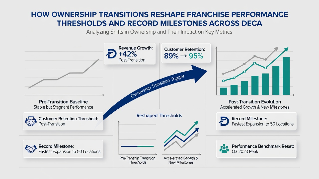 Historical timeline display showing franchise performance metrics before and after ownership changes in professional sports