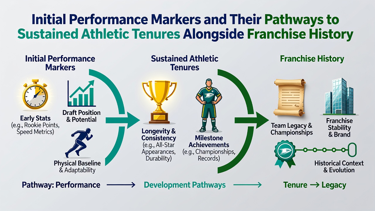 Franchise history timelines displayed alongside player performance charts in a professional sports archive