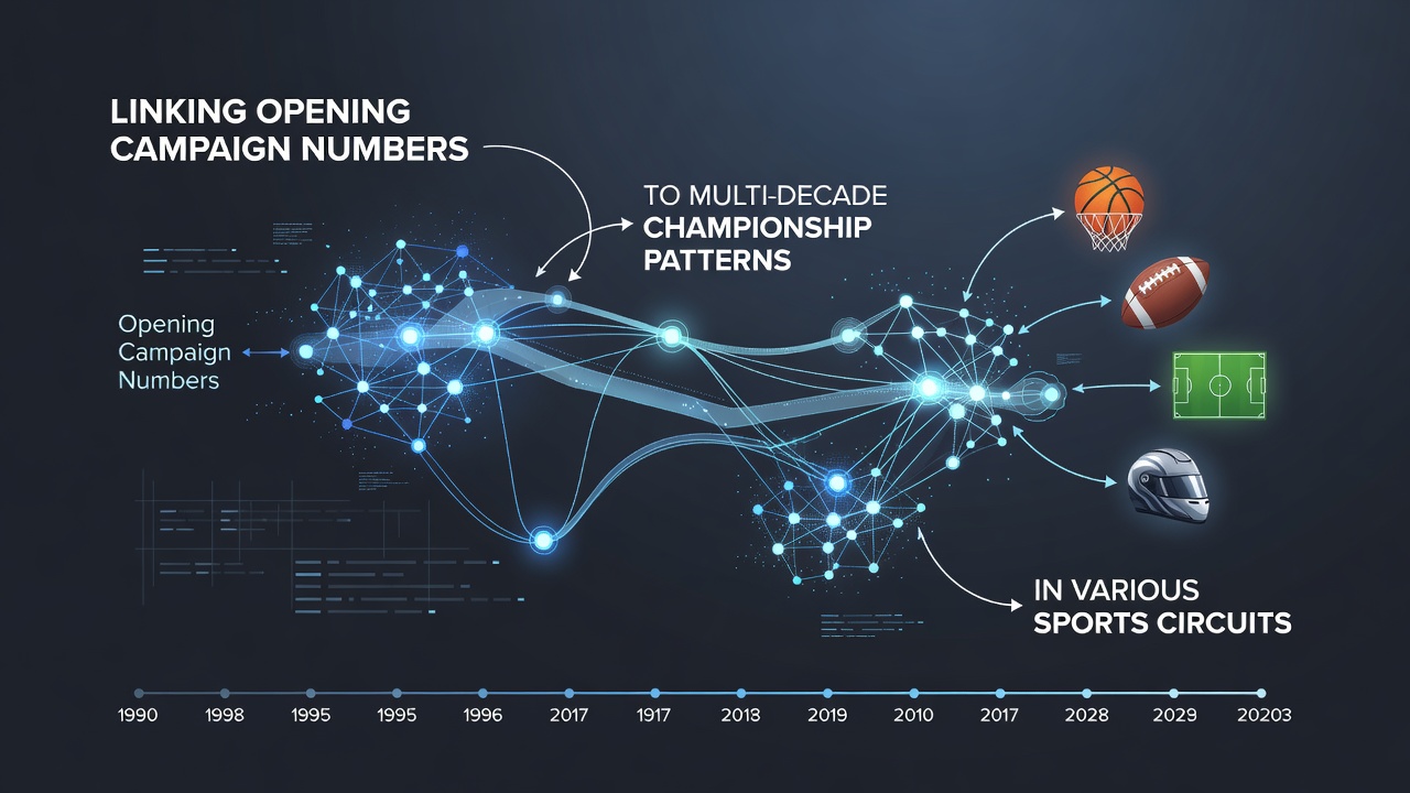 Chart displaying statistical correlations between rookie season data and championship wins spanning multiple decades in global sports